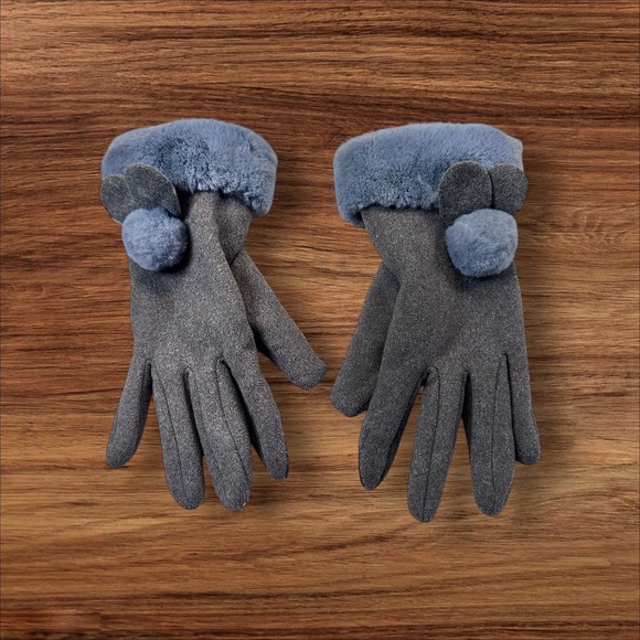 Womens Winter Gloves Touchscreen Faux Fur Cuff Warm Gray Cute size small - Picture 1 of 6